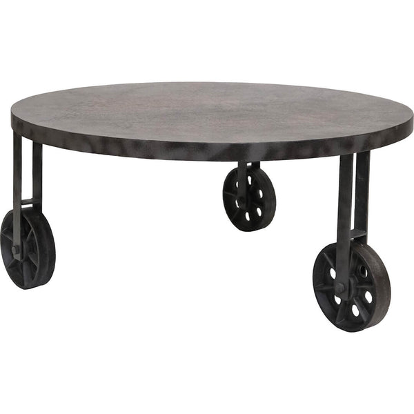 Round coffee table on wheels