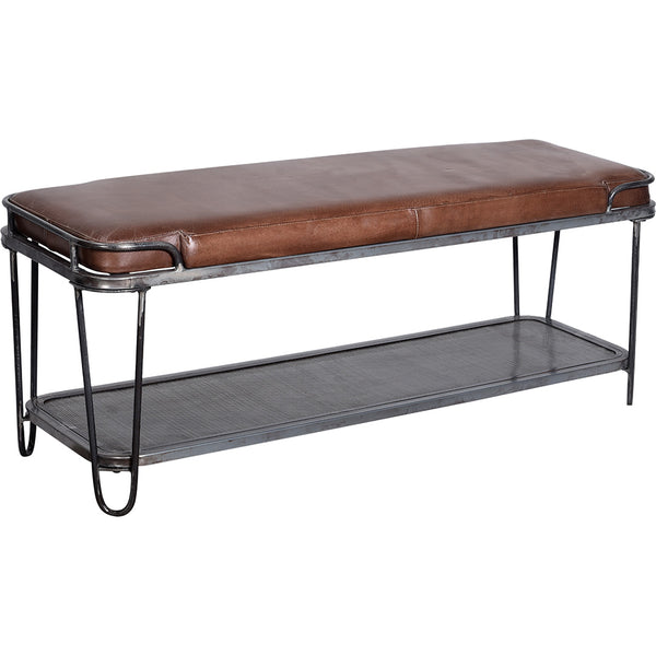 Yannick leather bench with shelf
