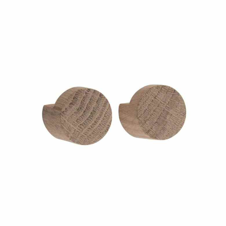 Wood Knot Knob/Hook Small 2.8 cm Natural 2-pack