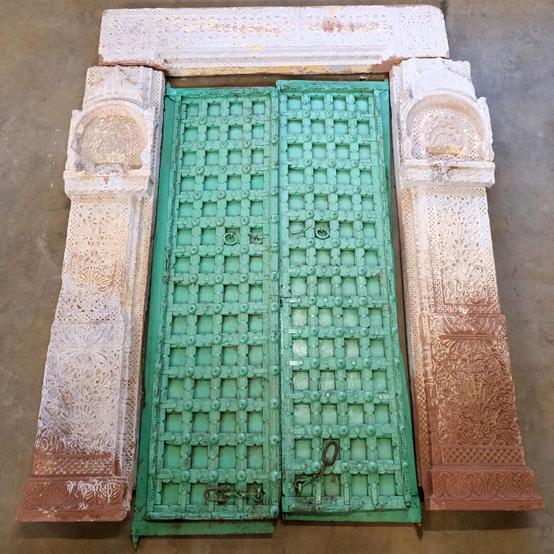 Large gate with stone foundation