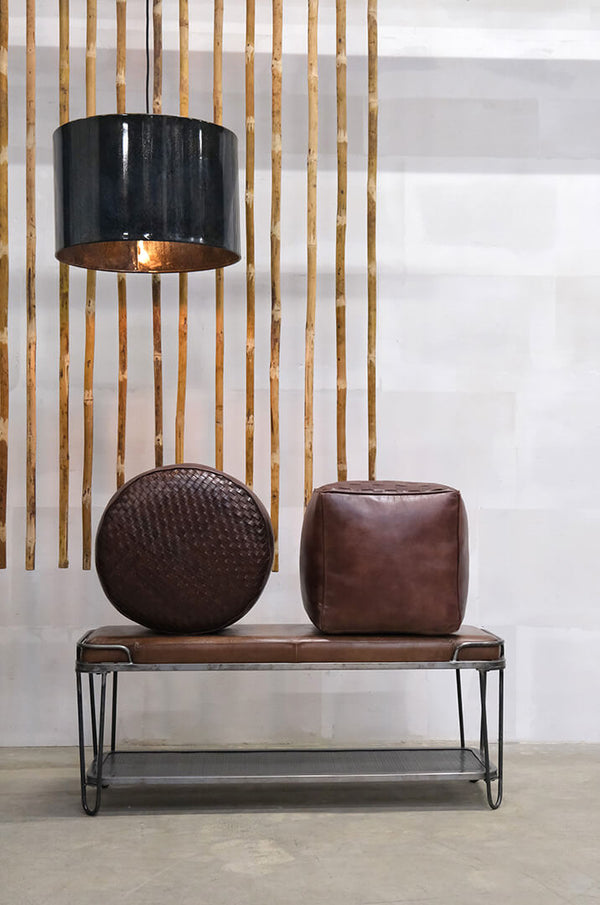 Ashok square leather pouf