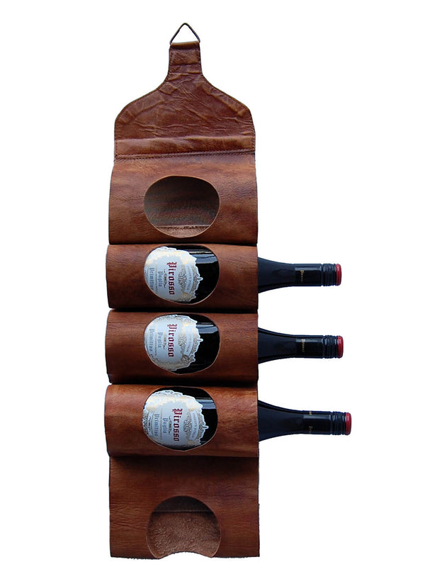 Piro wine or magazine rack in brown leather