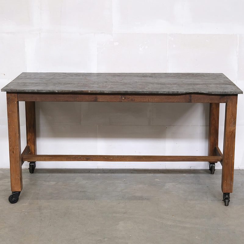 Rustic shop counter with wheels