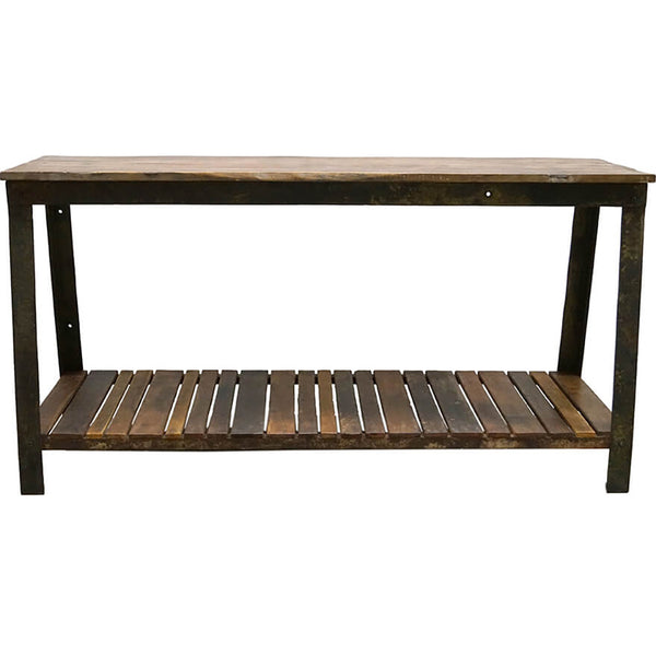 Rama rustic wooden table with one shelf